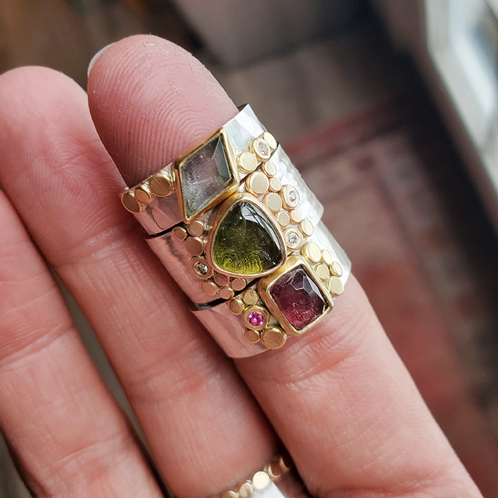 Pink and Green Tourmaline Aura Ring