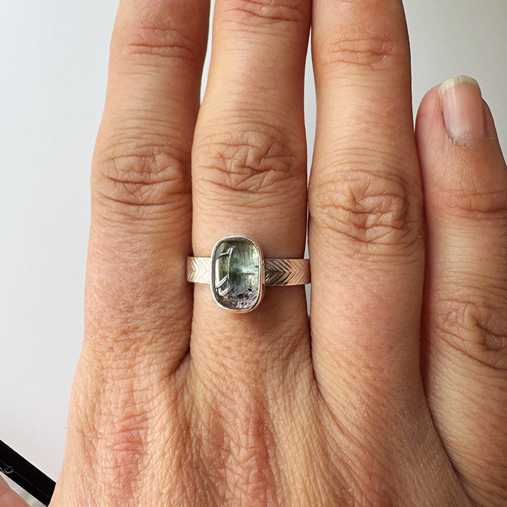 Bi Colored Purple and Soft Teal Tourmaline Ring