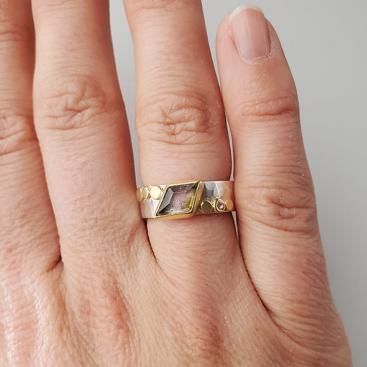 Pink and Green Tourmaline Aura Ring
