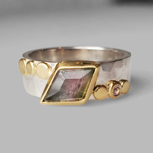 Pink and Green Tourmaline Aura Ring