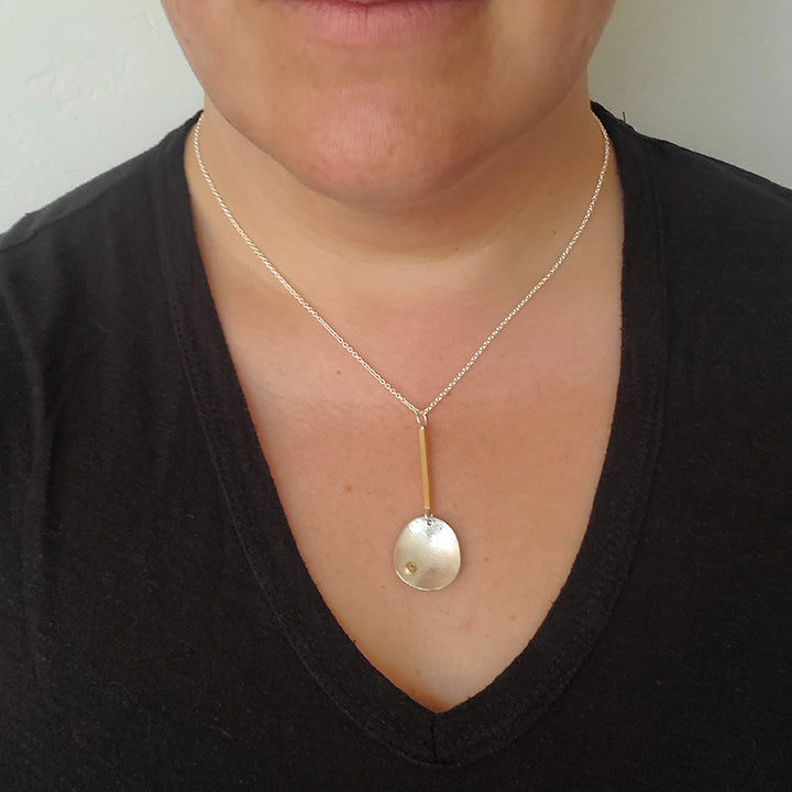 handmade silver and gold pendant necklace with diamond 18 inch chain organic shape