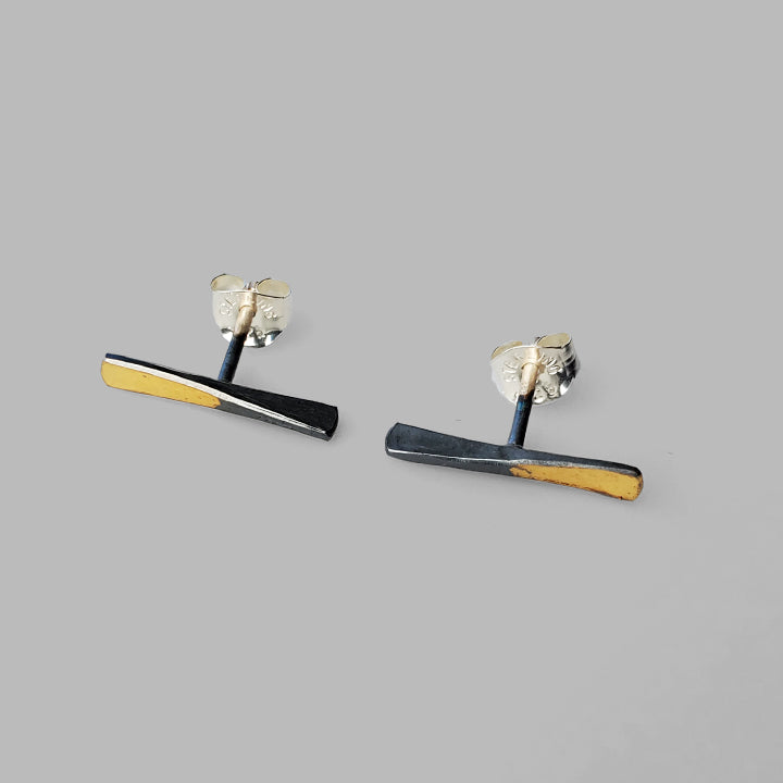 oxidized silver and gold bar posts