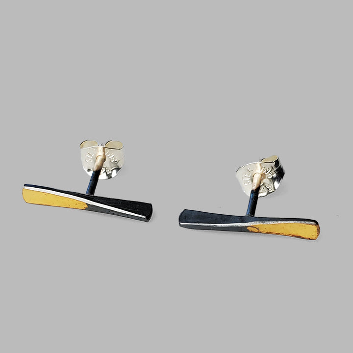oxidized silver and gold bar posts