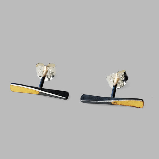 oxidized silver and gold bar posts