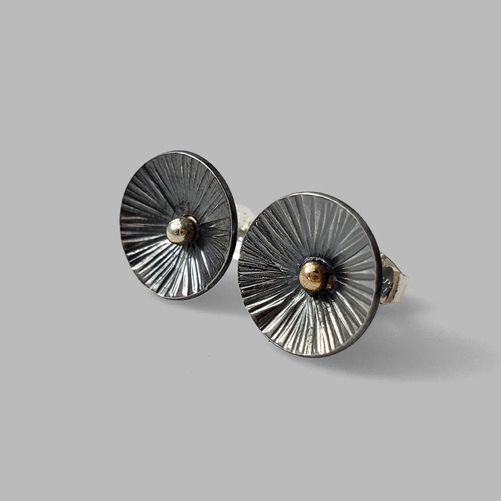 hammered oxidized silver cups with gold dot posts