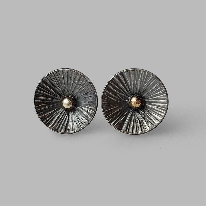 hammered oxidized silver cups with gold dot posts