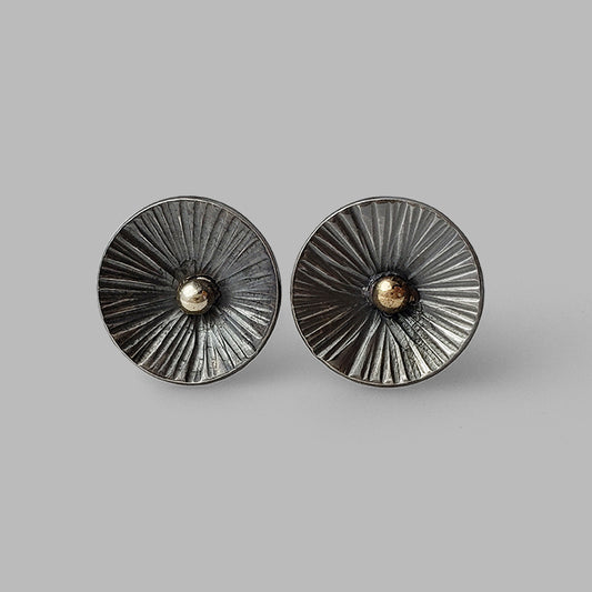 hammered oxidized silver cups with gold dot posts