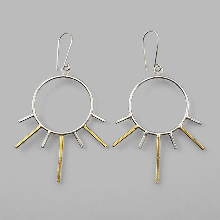 silver hoop dangles with gold and silver bars sun burst