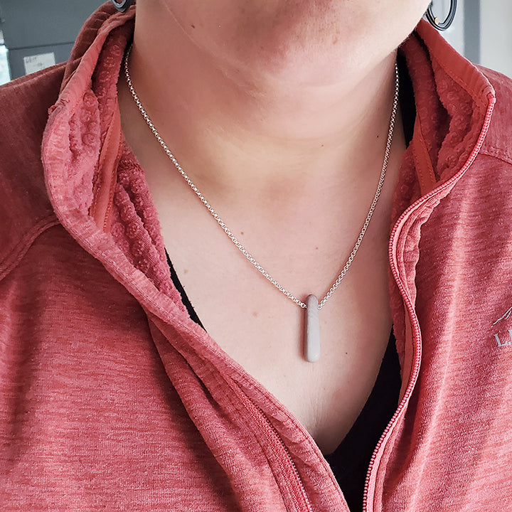 red pink stick stone on silver chain
