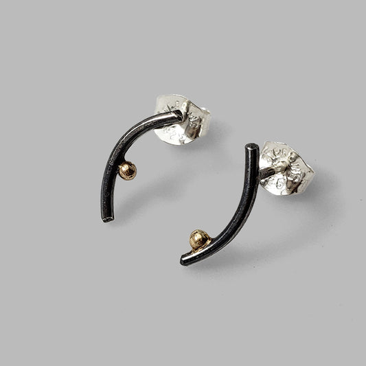 curved oxidized silver bar posts with gold dot