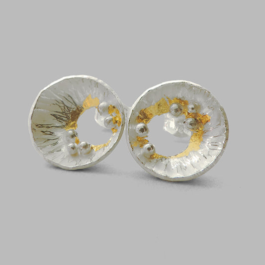 silver hammered cups posts with silver dots and bits of gold