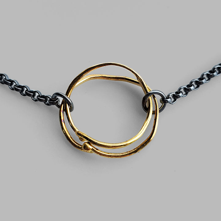 round hammered organic hoops on oxidized silver chain