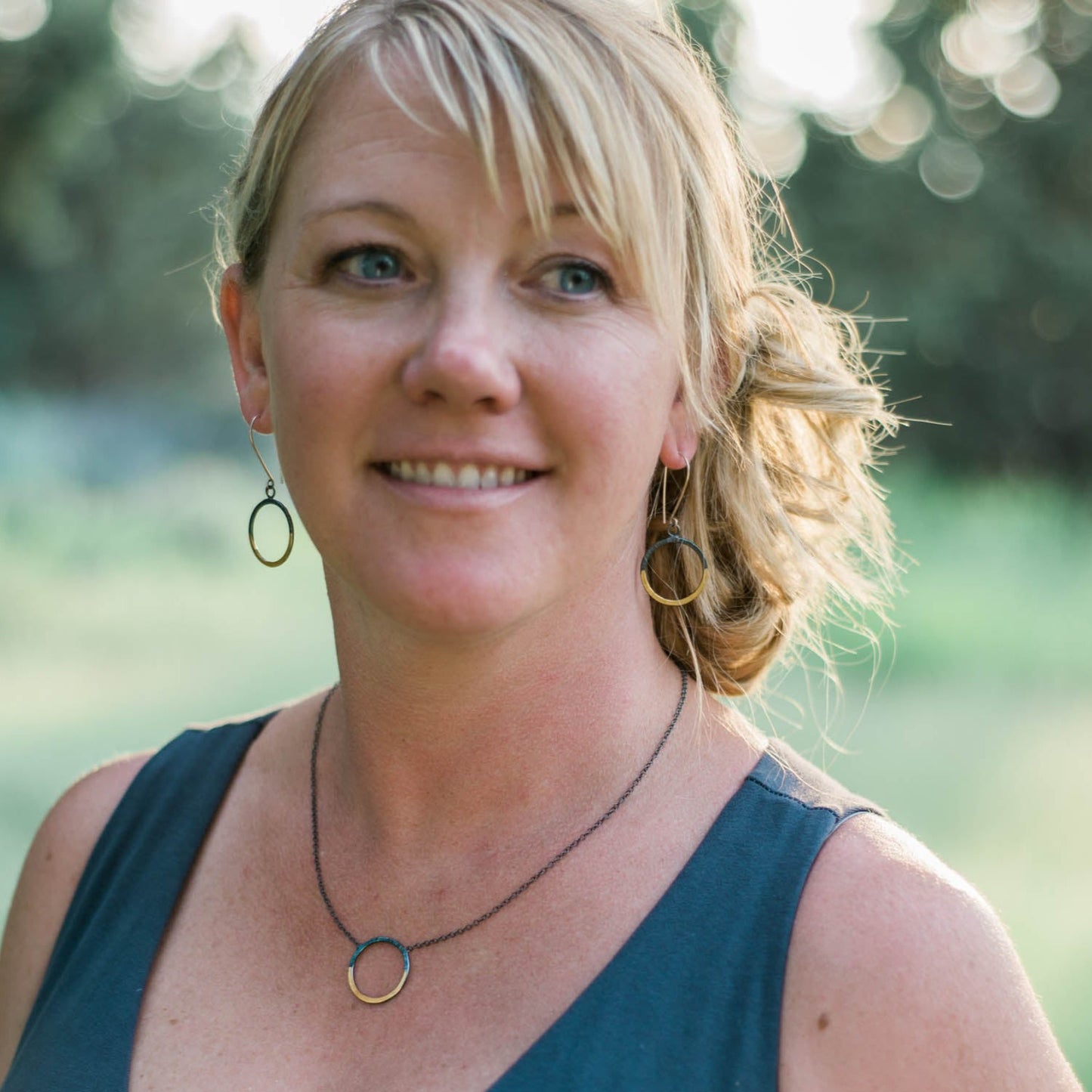 Handmade mixed metal silver and gold hoop necklace and earrings