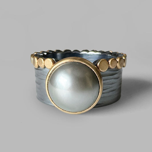 Grey Pearl Aura Ring