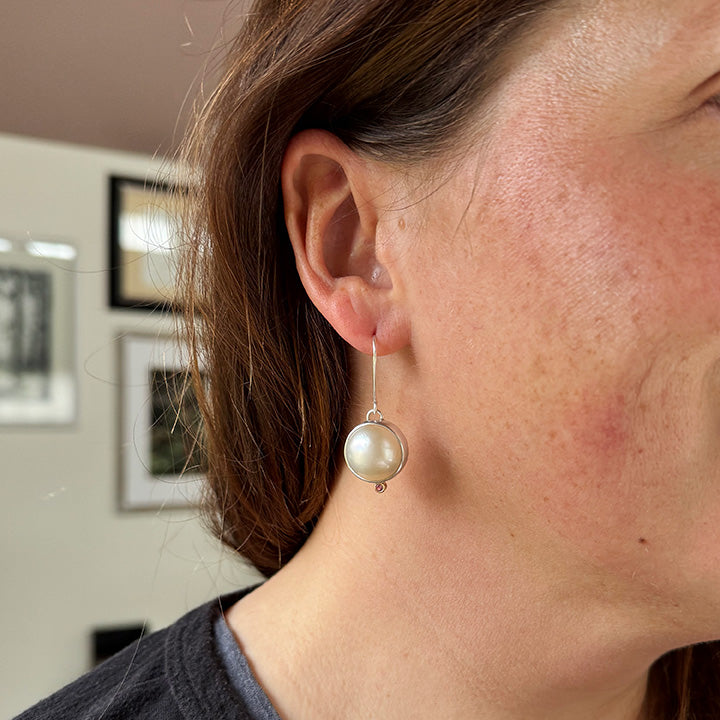 Luna Earrings White Pearls with Pink Sapphires