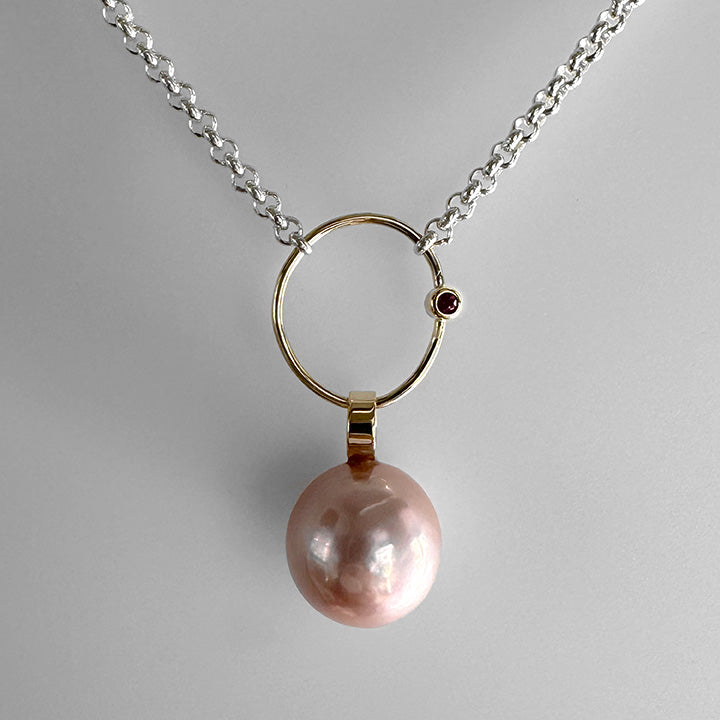 Luna Choker with Pink Pearl and Berry Sapphire