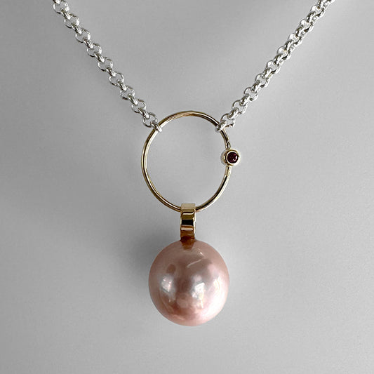 Luna Choker with Pink Pearl and Berry Sapphire