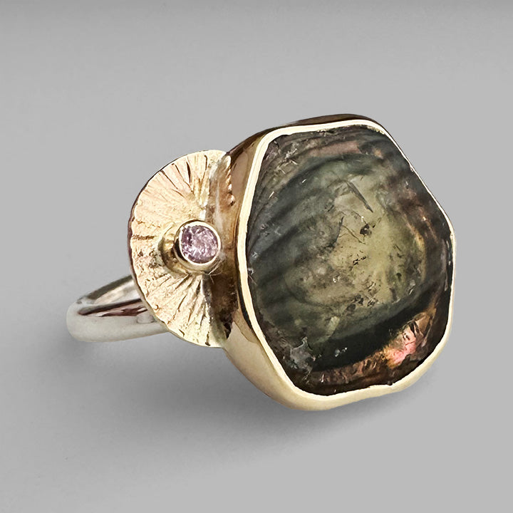 Earthy Watermelon Tourmaline Guppy Ring