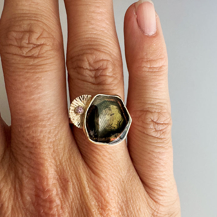 Earthy Watermelon Tourmaline Guppy Ring