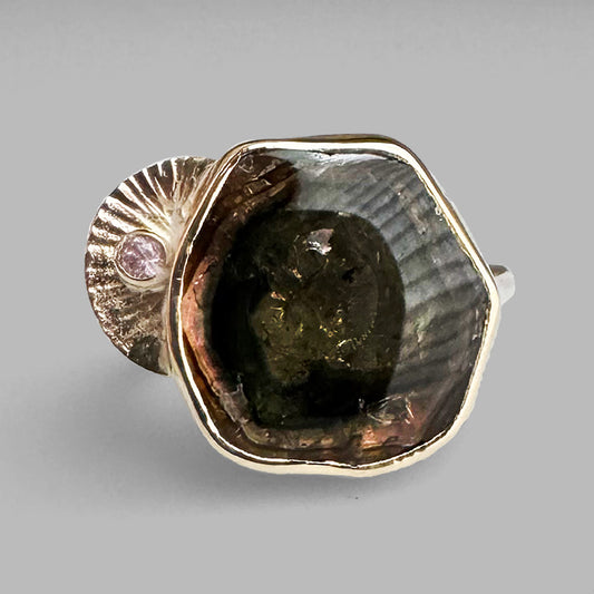 Earthy Watermelon Tourmaline Guppy Ring