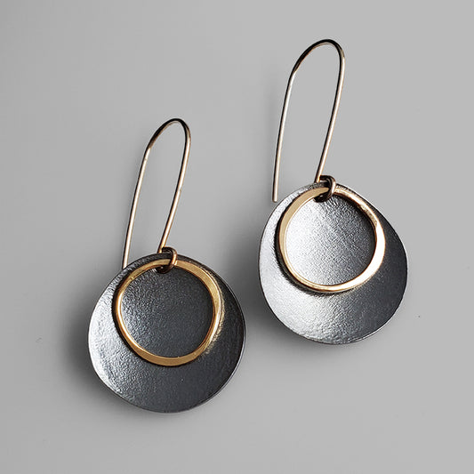 handcrafted silver and gold organic dangle earrings
