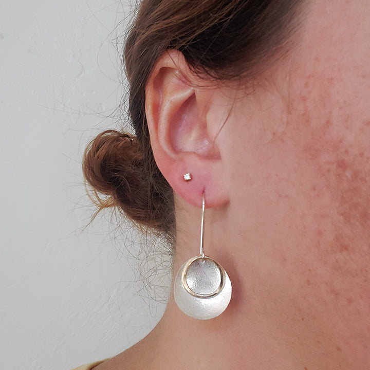 handmade organic silver and gold dangle earrings