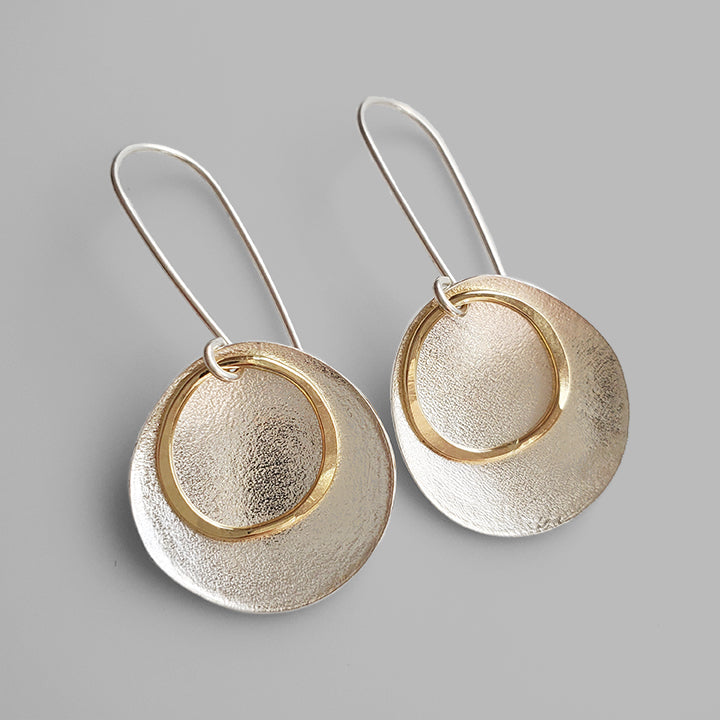 handmade silver and gold organic dangle earrings small