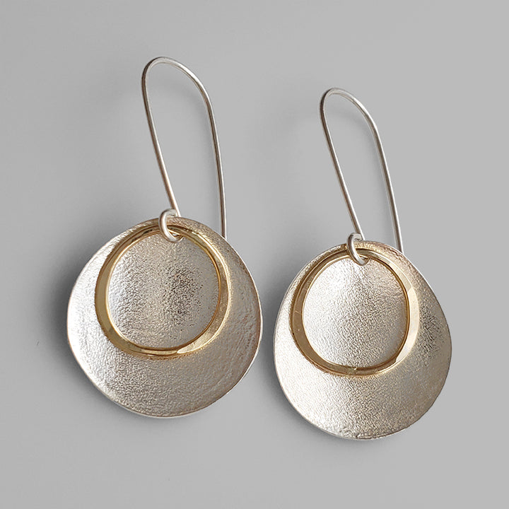 handmade organic silver and gold mixed metal dangle earrings