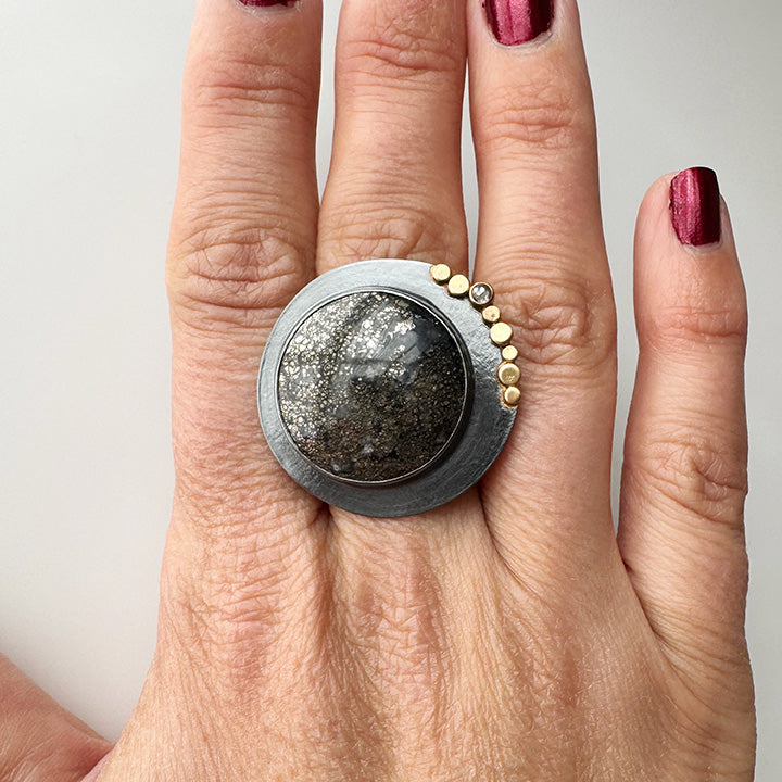 Pyrite in Agate Aura Ring