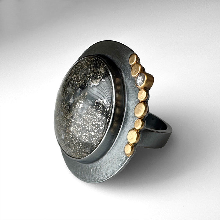 Pyrite in Agate Aura Ring
