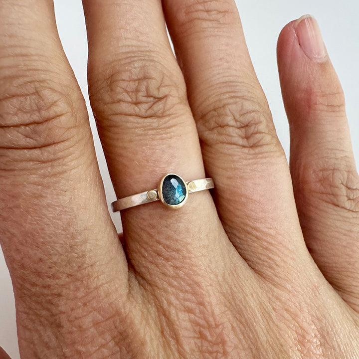 Bright Blue Labradorite Aura Ring