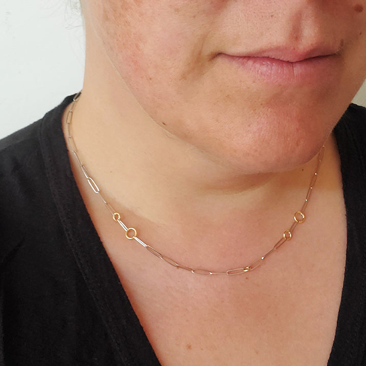 silver chain with gold hoop charm necklace simple