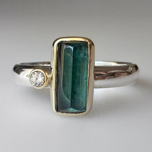Teal Tourmaline and Diamond Ring