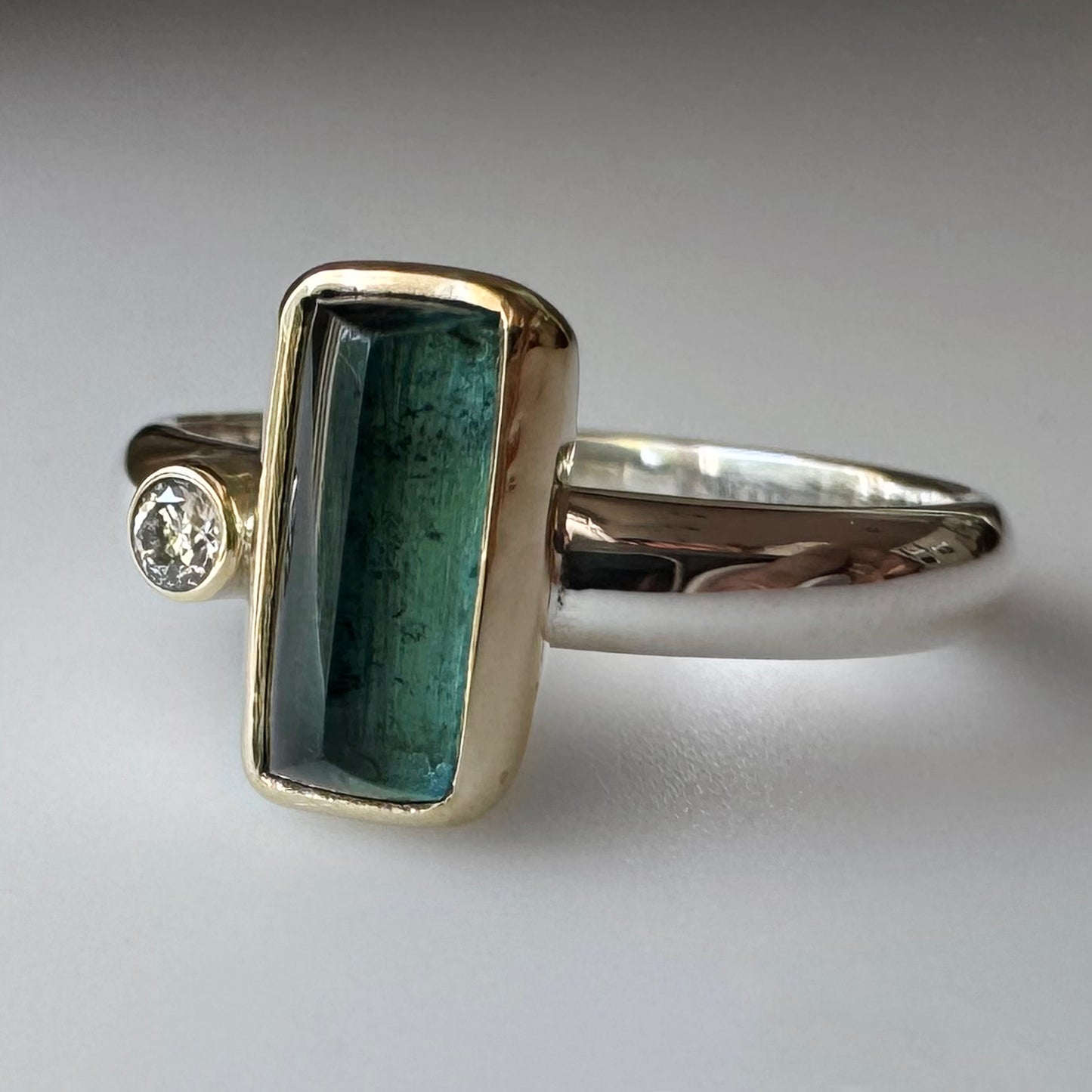 Teal Tourmaline and Diamond Ring