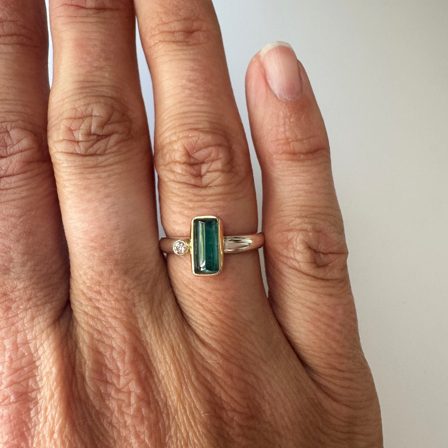 Teal Tourmaline and Diamond Ring