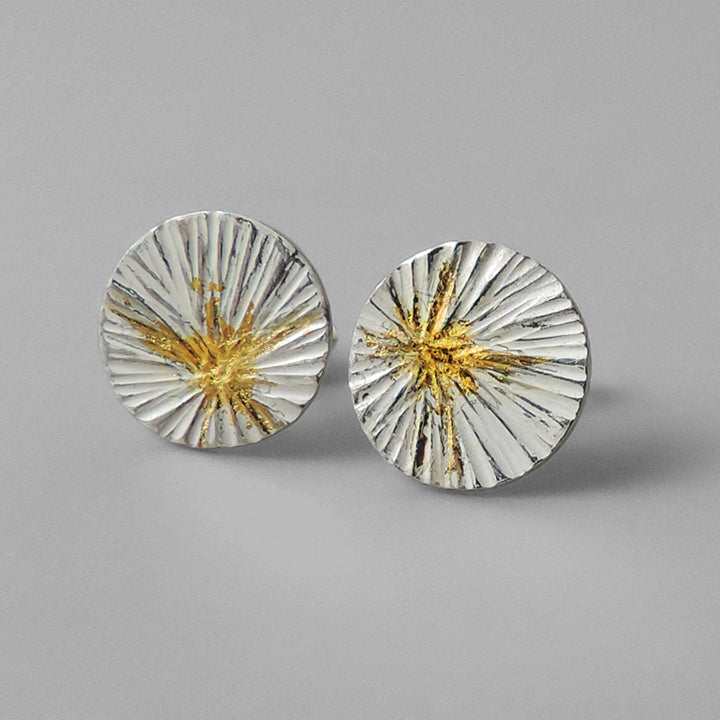 hammered silver round posts with gold details