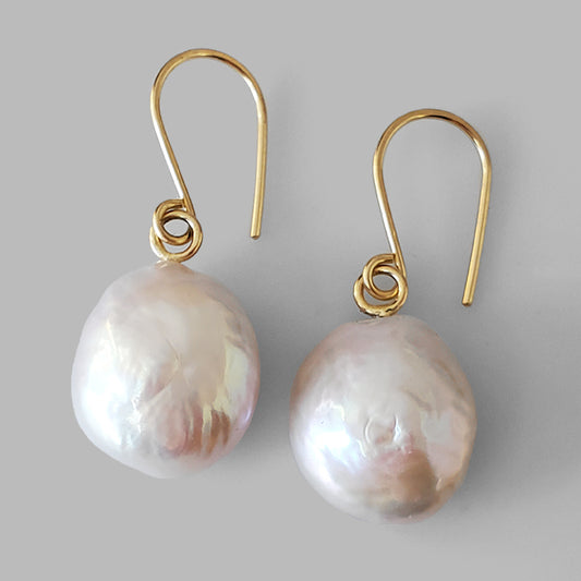 organic pearl dangle on gold  ear wire