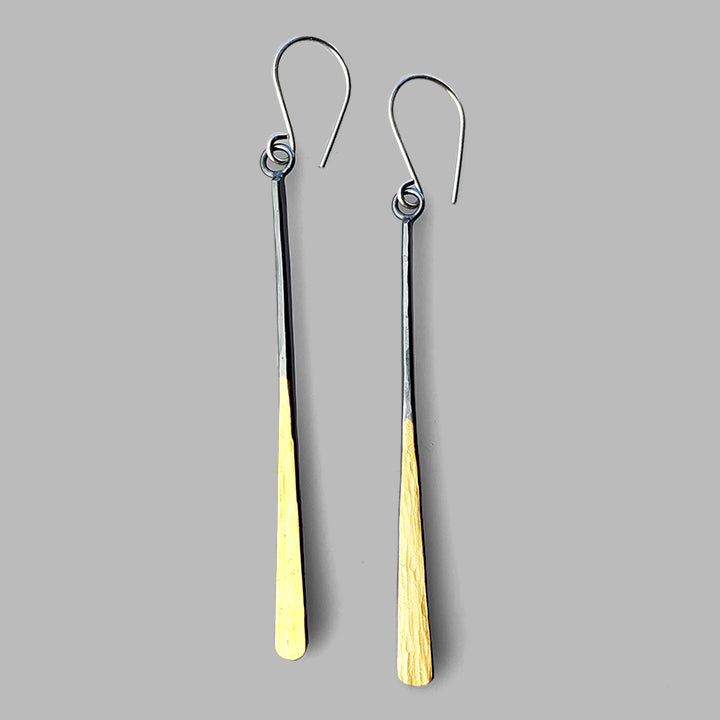hammered oxidized silver and gold bar dangles