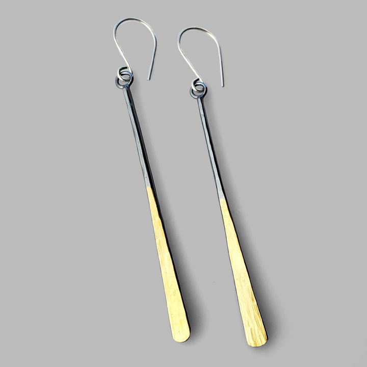 hammered oxidized silver and gold bar dangles