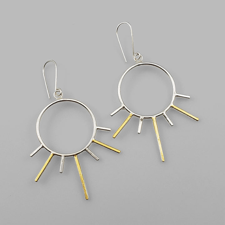 silver hoop dangles with gold and silver bars sun burst