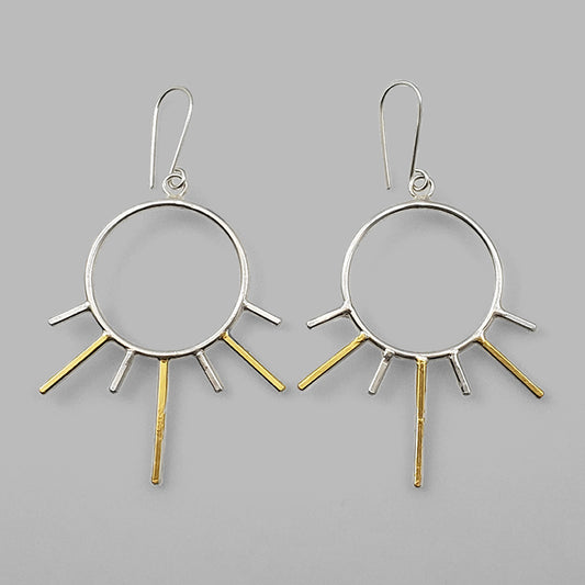 silver hoop dangles with gold and silver bars sun burst