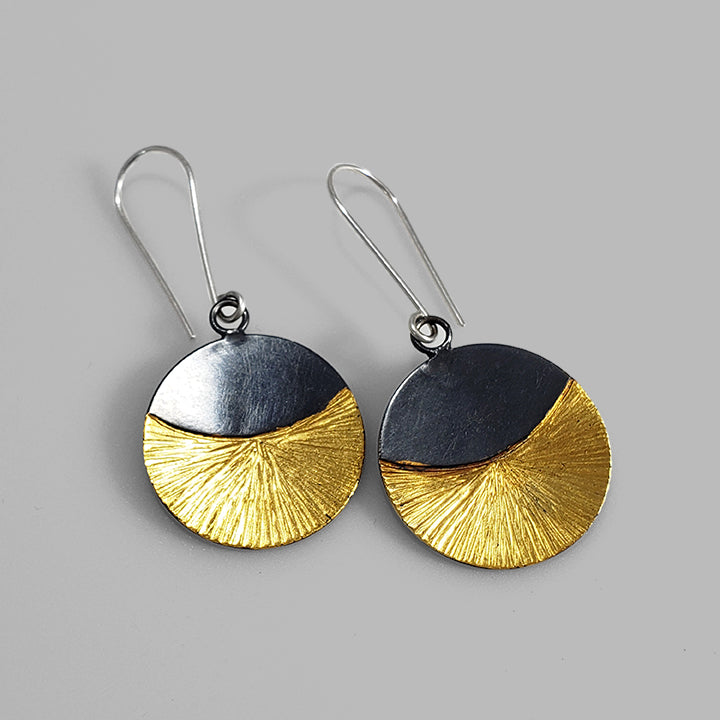 round oxidized silver and gold hammered dangles