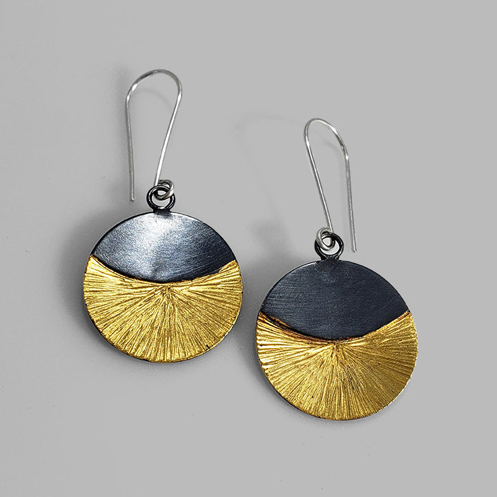 round oxidized silver and gold hammered dangles
