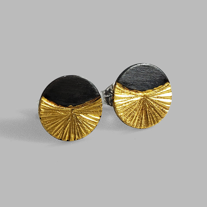round oxidized silver and gold hammered posts