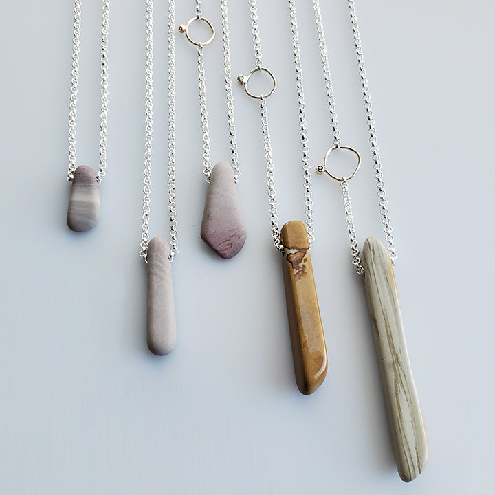 stick shaped stones on silver chain